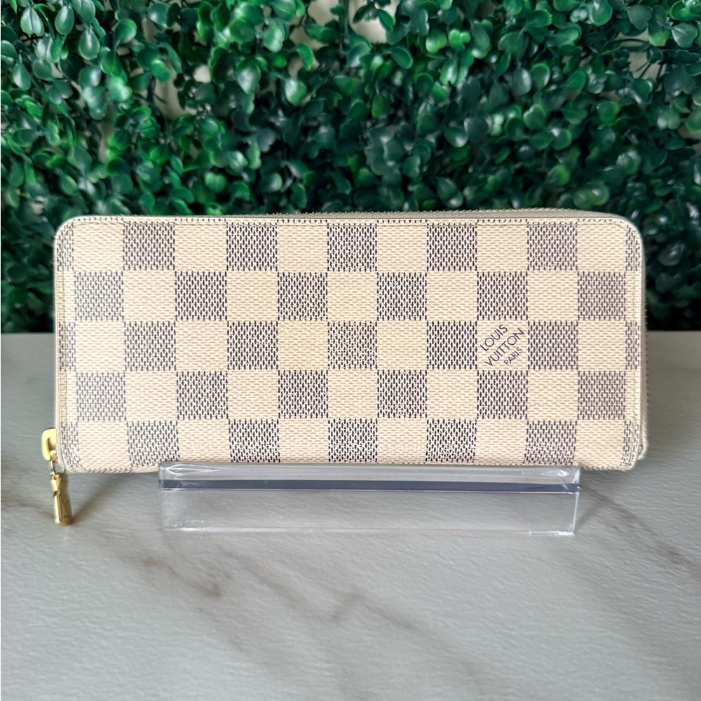 Louis Vuitton Damier Azur Checked Zip-Around Clemence Wallet Pink Interior - Picture 2 of 9
